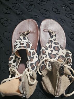 Leopard Print Women’s Gladiator Sandals - Brown/Beige